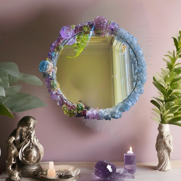 Aphrodite’s Garden Crystal Gemstone Adorned Mirror - Picture 2 of 8